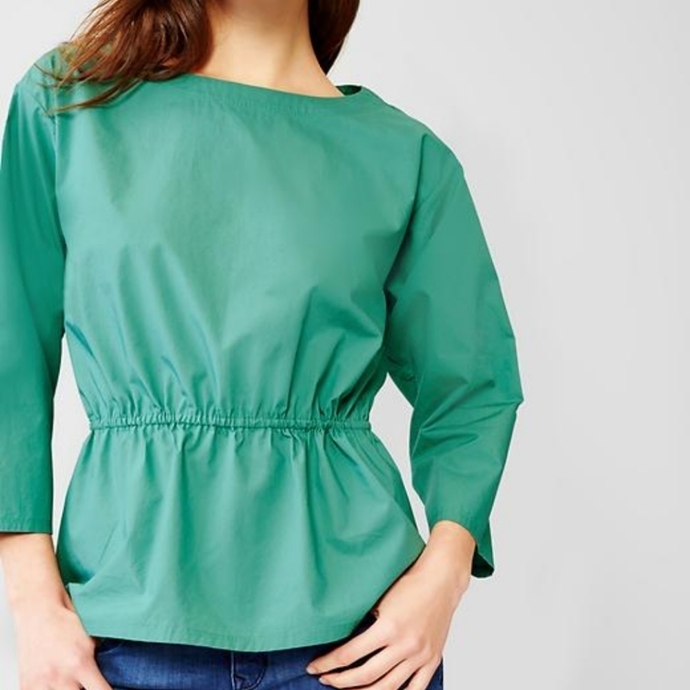 GAP cotton green oversized light quarter sleeve poplin peplum top Size XS